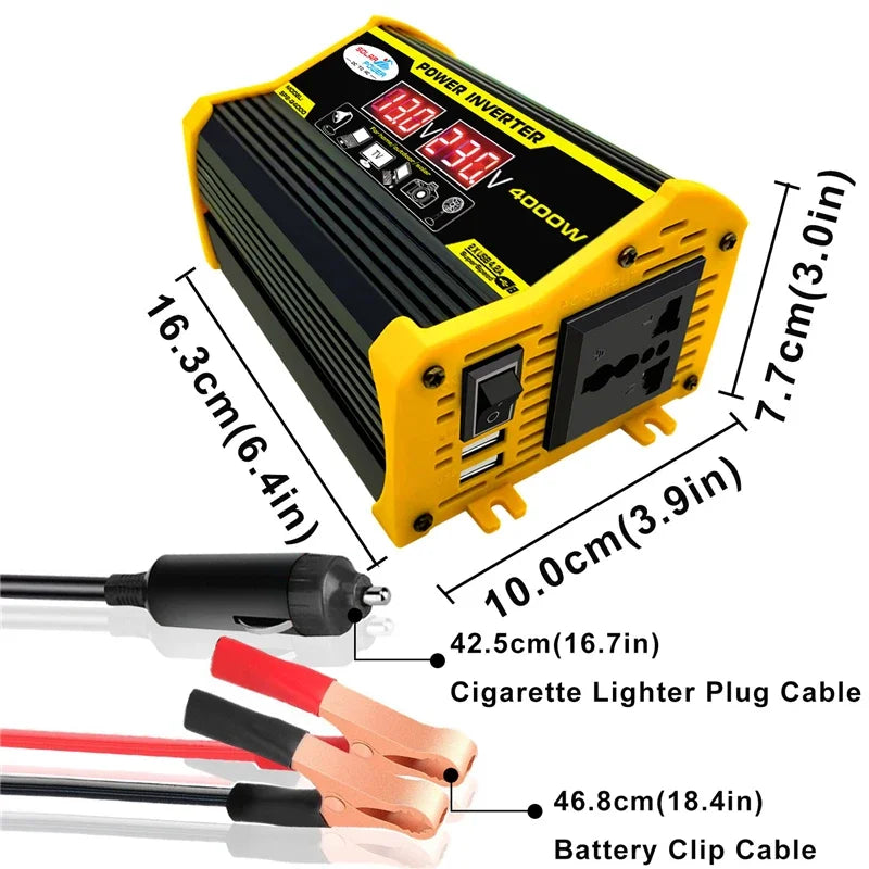 4000W Inverter Converter Adapter 12V to 110V 220V Voltage Transformer Car Power LED Display Dual USB Home Car Modified Sine Wave