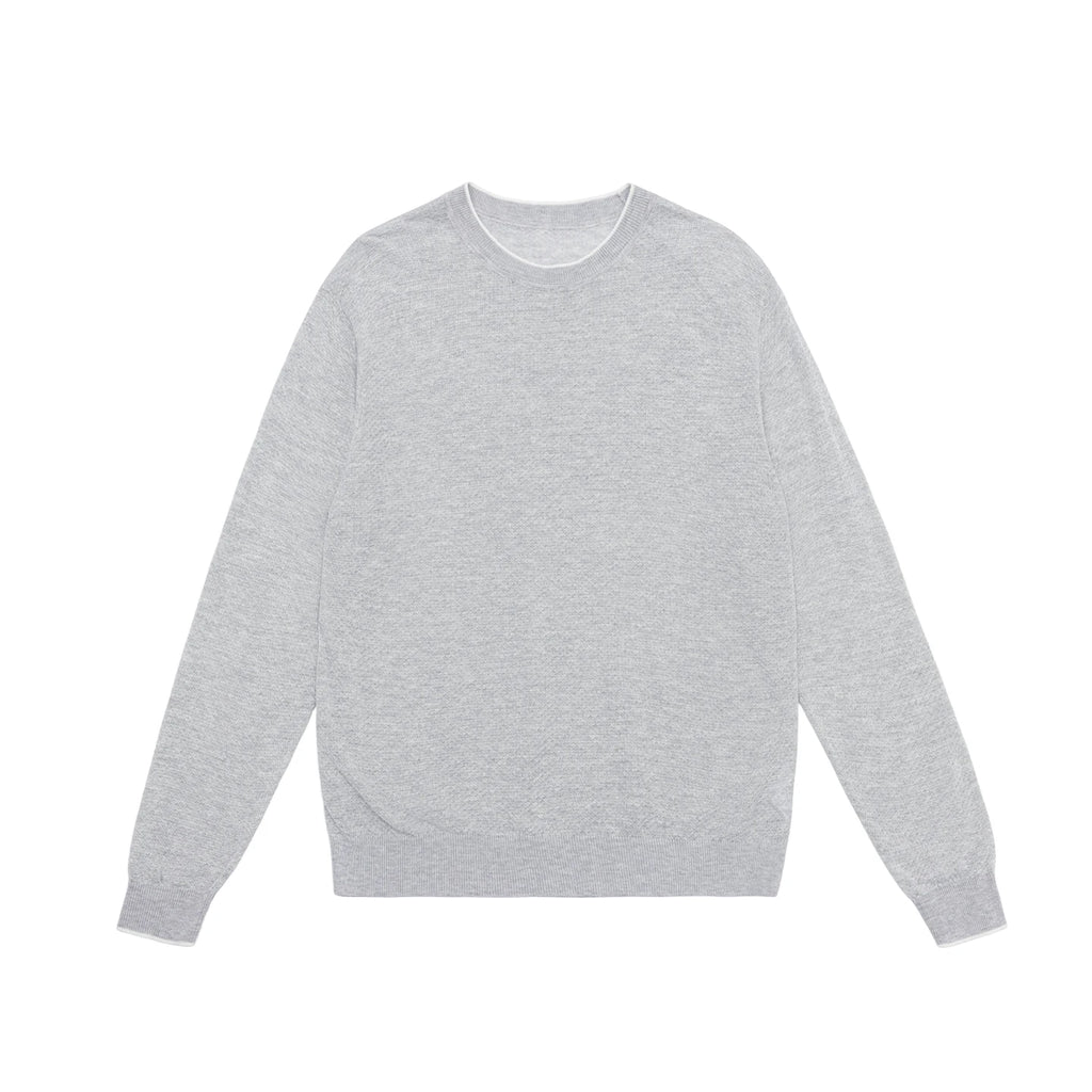 Men's Light Grey round Neck Knitted Sweater Long Sleeve Basic Style Commute Knitted Base Shirt Casual Comfortable Lenzing Fabric