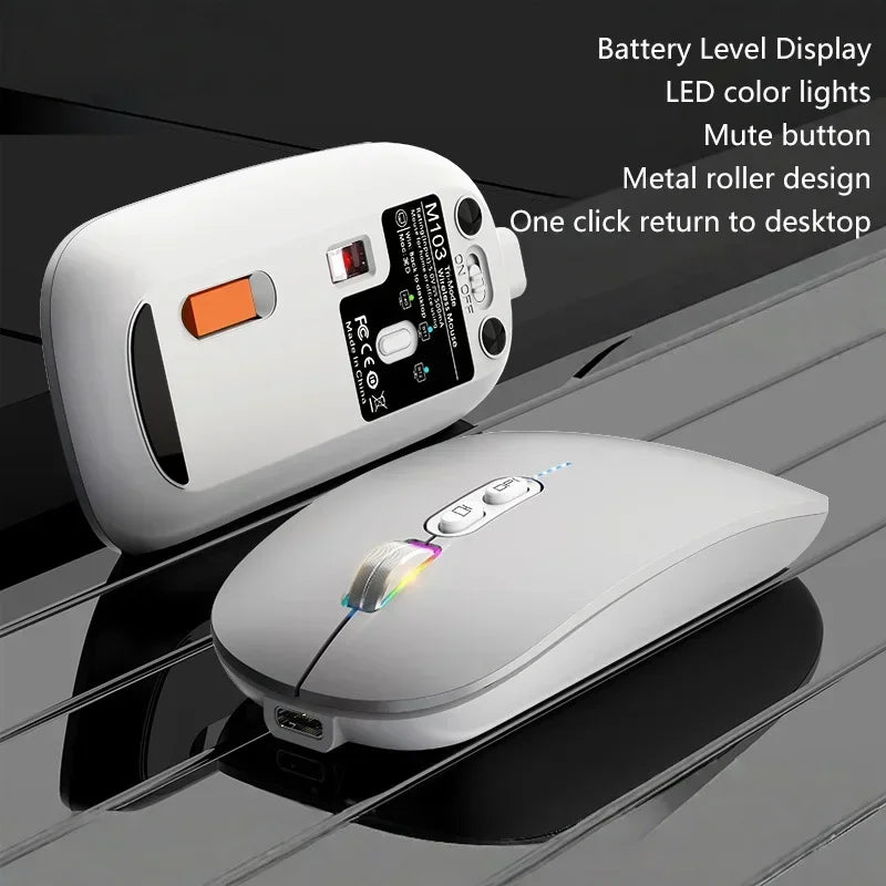 Lenovo Ultra-thin Dual Modes Wireless Mouse 2.4G USB and Bluetooth Power Display Ergonomic Rechargeable Silent Mice PC Laptop