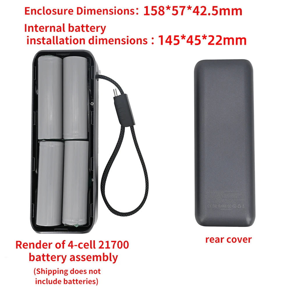 21700 Battery Power Bank DIY Kit PD 100W Fast Charging With Type-C Cable Digital Display DIY Portable Charger Case NO Battery