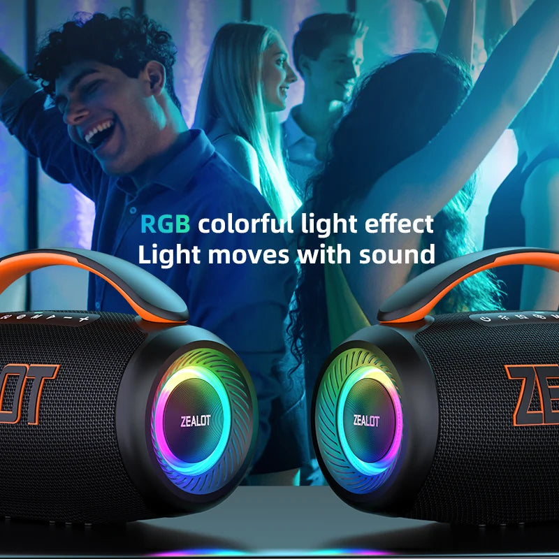 Zealot-P12 Speaker 60W Portable Bluetooth Speaker with IPX6 Waterproof, Comfortable handle,Controllable lighting,TF,USB