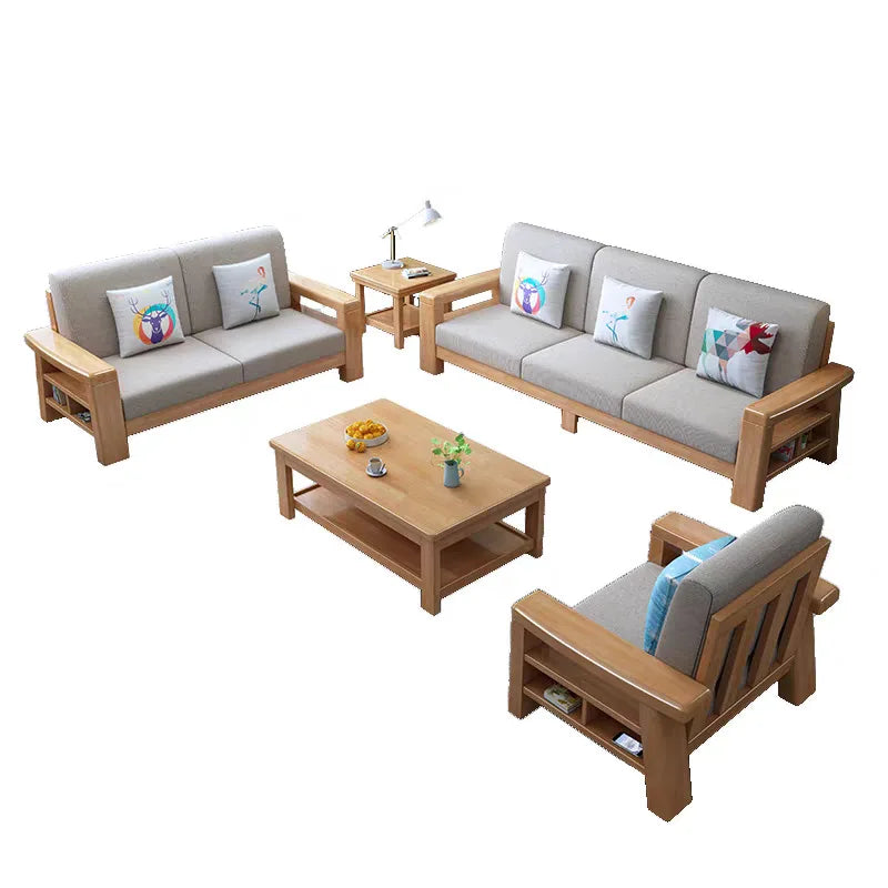 Combination household living room wood cloth winter and summer dual-purpose corner princess all rubber wood solid wood sofa