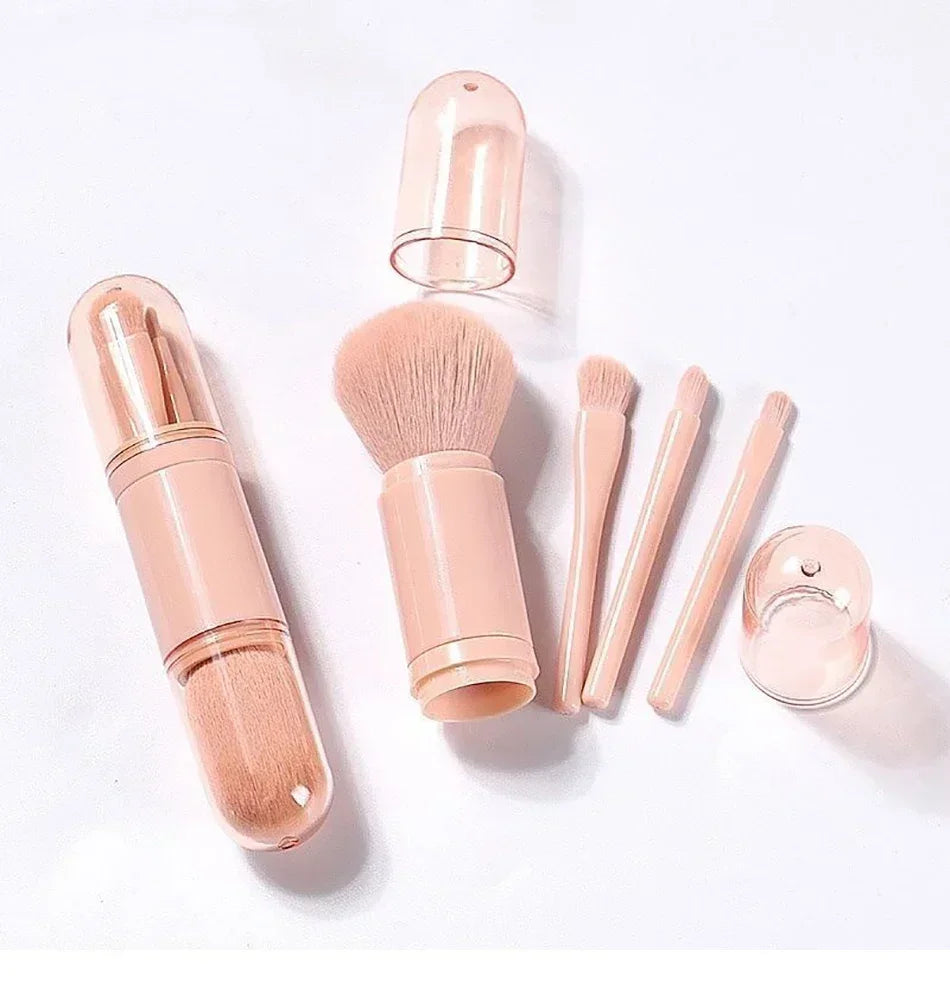 4 In 1 Retractable Makeup Brushes Set Soft Bristles Kabuki Foundation Eye Makeup Brush Portable Travel Cosmetic Touch Up Brush K
