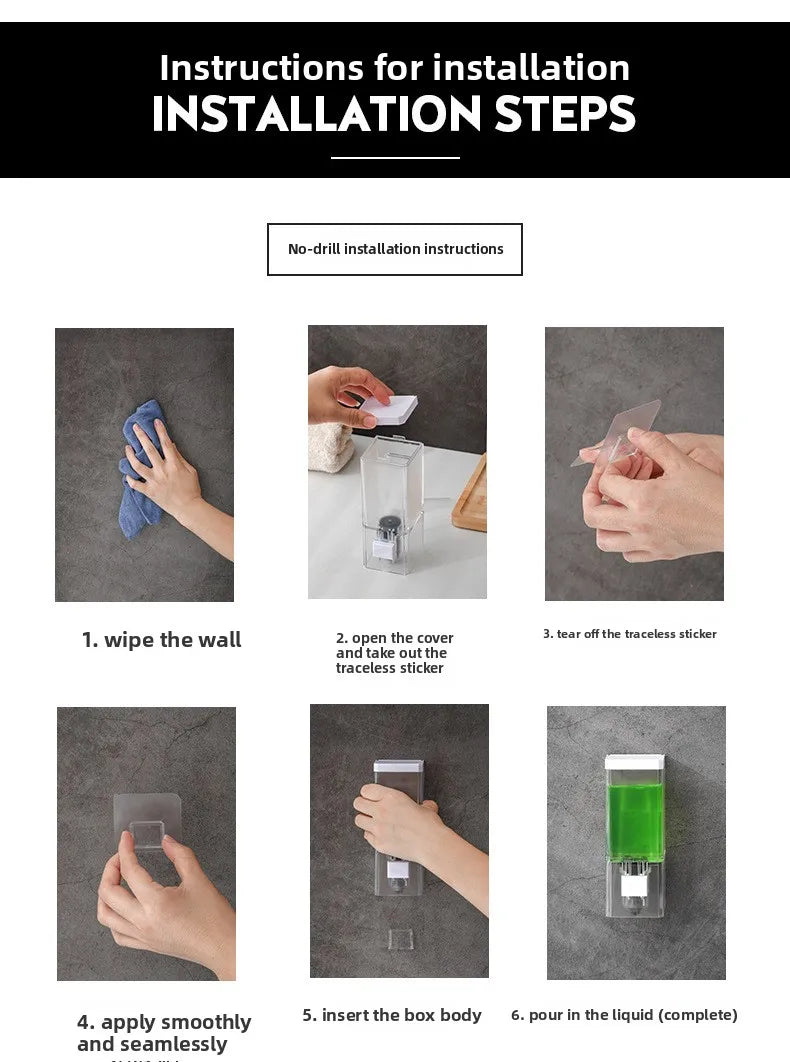 Modern Wall Mounted Soap Dispenser Touchless Kitchen Bathroom No Drilling Adhesive