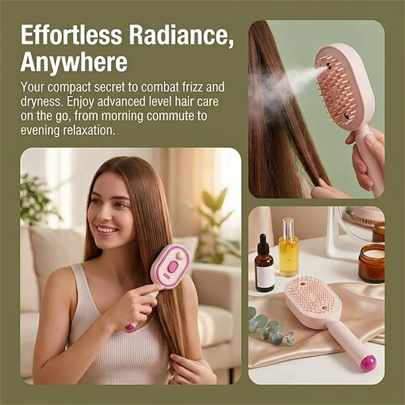 Electric Spray Air Cushion Massage Combs Self-Cleaning Steam Brush Anti-Static Massage Combs for Wet Dry Hair Styling Grooming