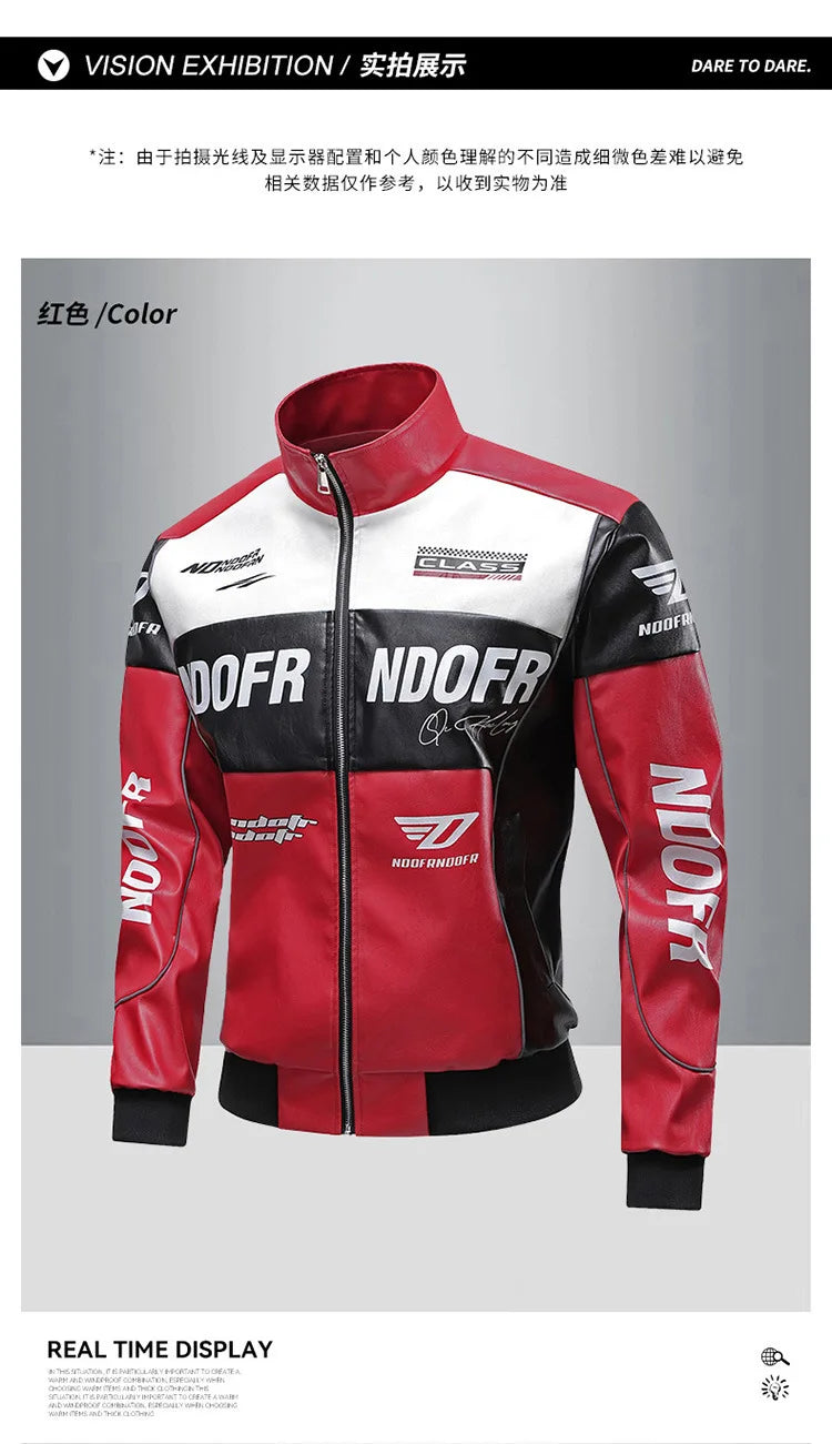 New Motorcycle PU Leather Bomber Jacket Japanese Loose Fashion Flight Jacket Large Size Men's Printed Faux Leather
