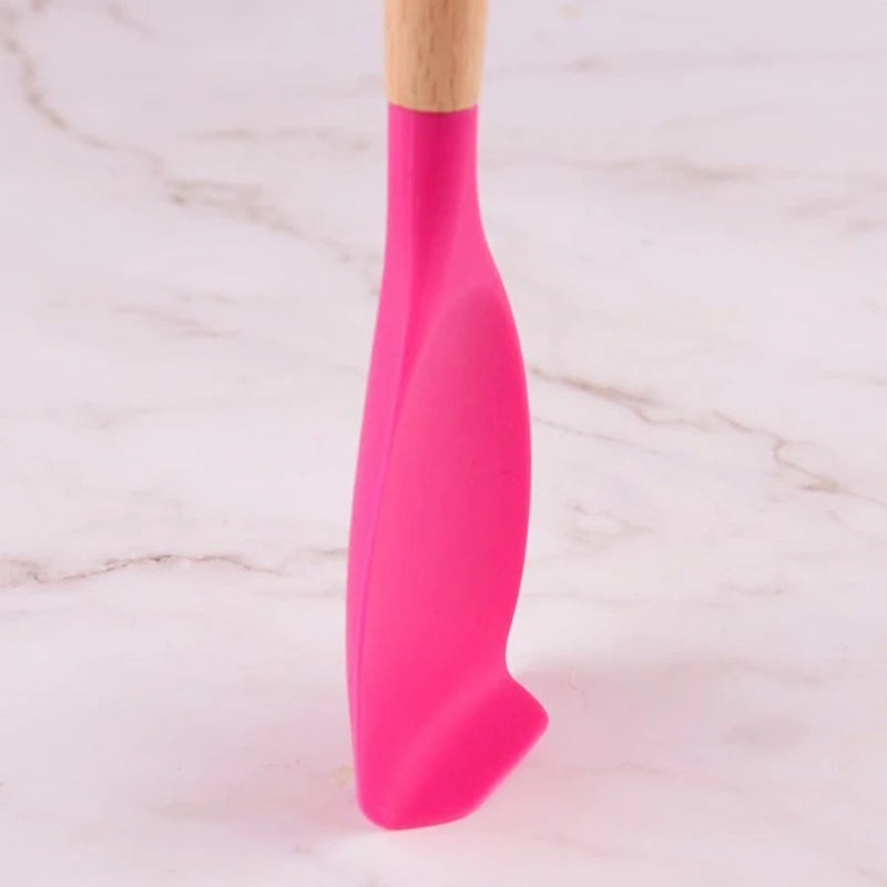 1Pc Silicone Spatula Scoop With Wooden Handle Salad Agitator Pot Scoop Home Cooking Utensils Kitchen Gadgets