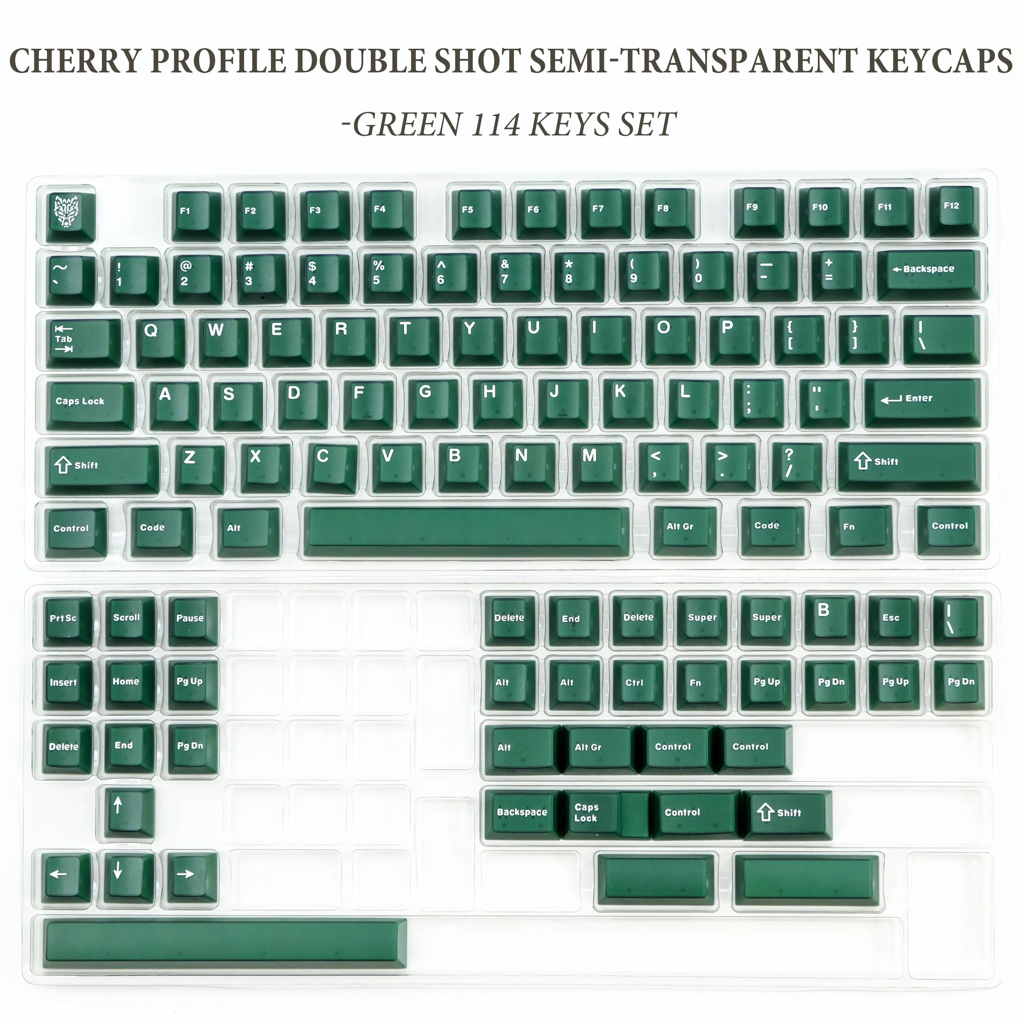 114 Keys Emerald Green Semi Transparent Keycaps Double Shot ABS Keycaps Cherry Profile for Gateron MX Switches Gamer Keyboard