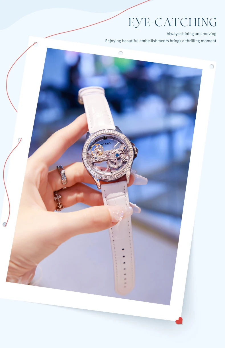 OLEVS Couple Watches Original Fully Transparent Skeleton Automatic Mechanical Watches For Men Women Lover's Gift Luxury Watches