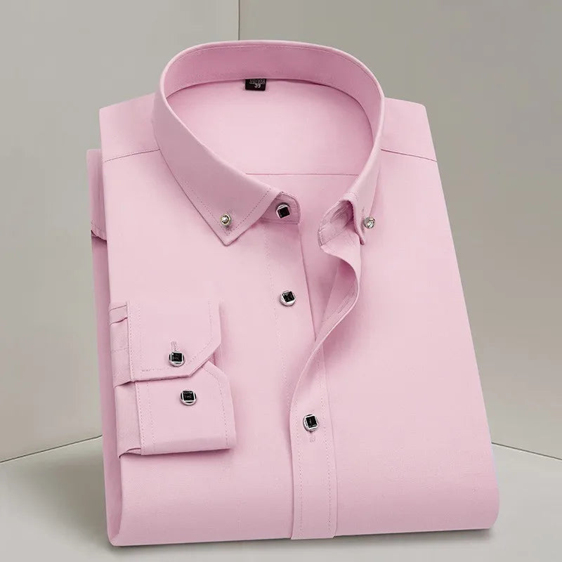 Hot Sale Men's Dress Shirts Formal Long Sleeve Business Social Camisa Contrast With Diamond Anti-wrinkle Button Down Men Clothes