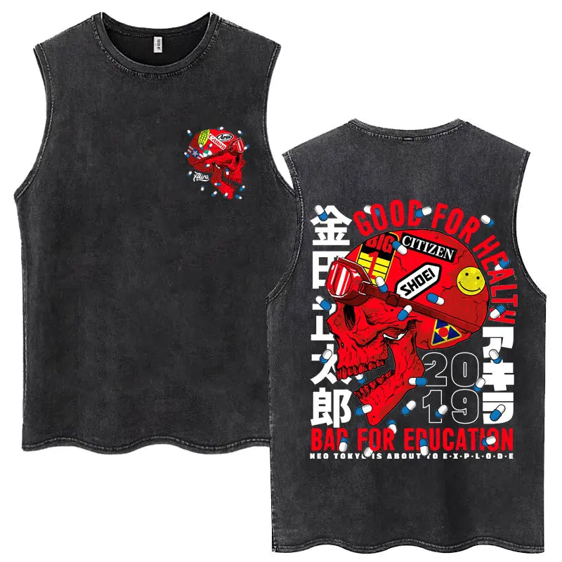 Washed Japan Anime Akira Retro Tank Tops 90s Science Fiction Movie Shotaro Kaneda Sleeveless T Shirts Cotton Casual Loose Vests