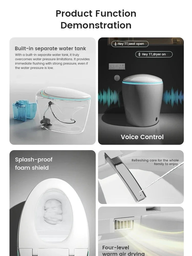 Egg Shaped Smart Toilet Fully Automatic Intelligent Bidet Integrated One-Piece Ceramic Commode Heated Seat Foot Sensor Flush