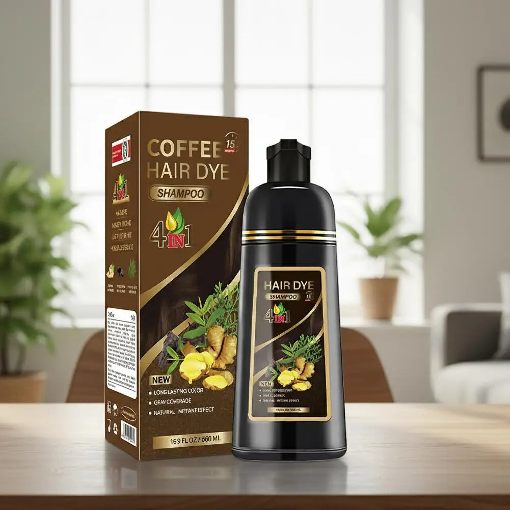 Black Brown Hair Dye Shampoo 500ml,4-in-1 Color Shampoo for Gray Coverage, Long-Lasting Natural Hair Coloring for Women Men