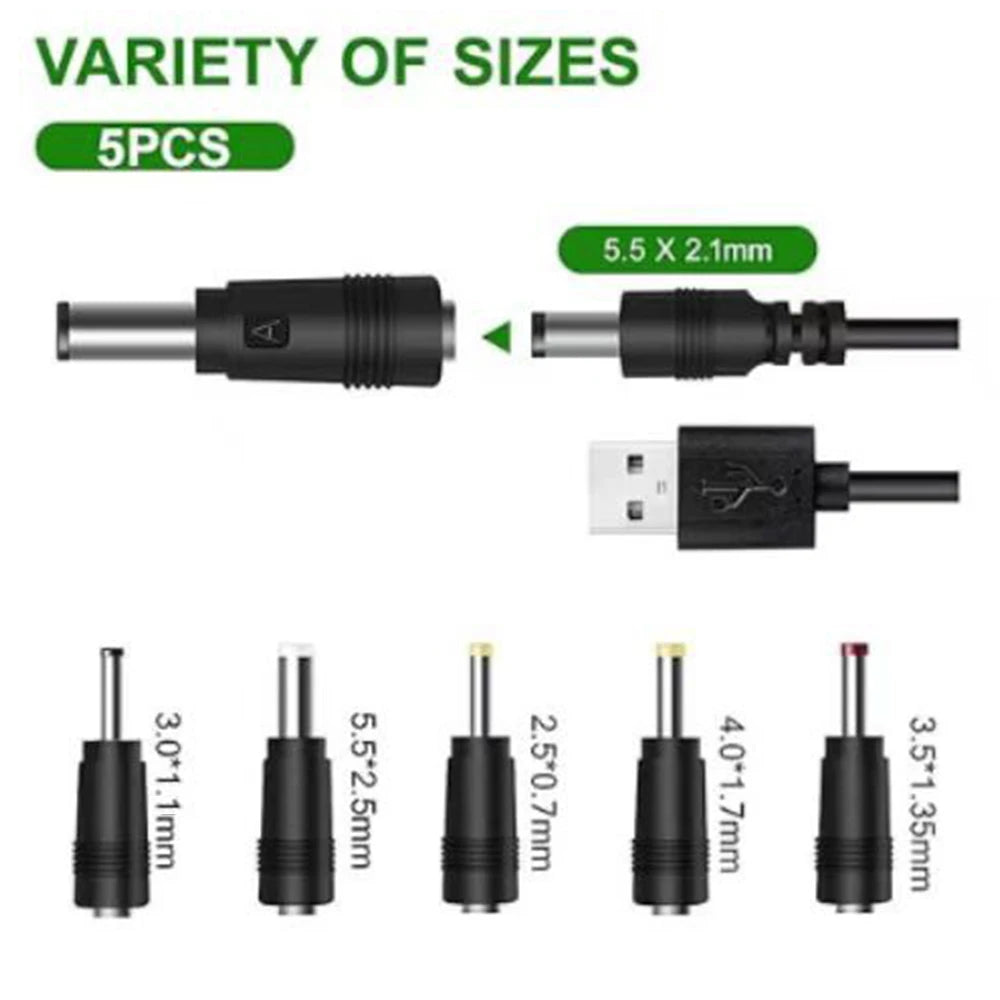 5 in 1 USB to 5V DC Power Cable 5.5 * 2.5mm Jack Charging Cord with 5 Selectable Connector Universal Power Cable for TV Box