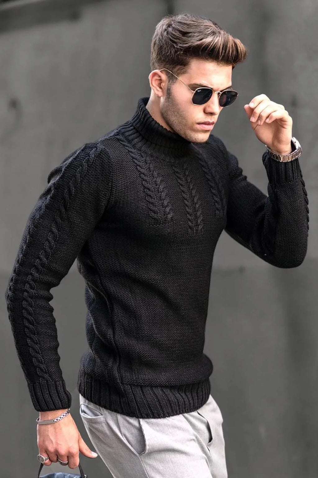 Pullovers Men Tops Turtleneck Sweaters Solid Knit Full Sleeve Casual Slim Fit Top Streetwear Thick Splice Sweater Autumn Winter