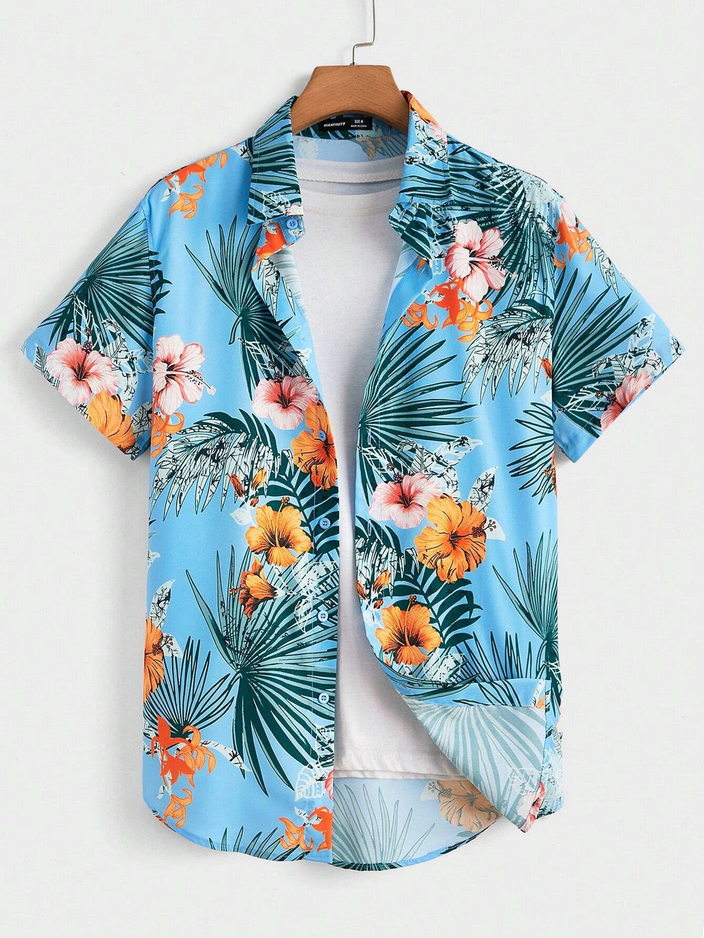 Men's Hawaiian Botanical Flower Print Men's and Women's Short-Sleeve Shirts Men's Lapel Seaside Button-Down Casual Men's Shirts