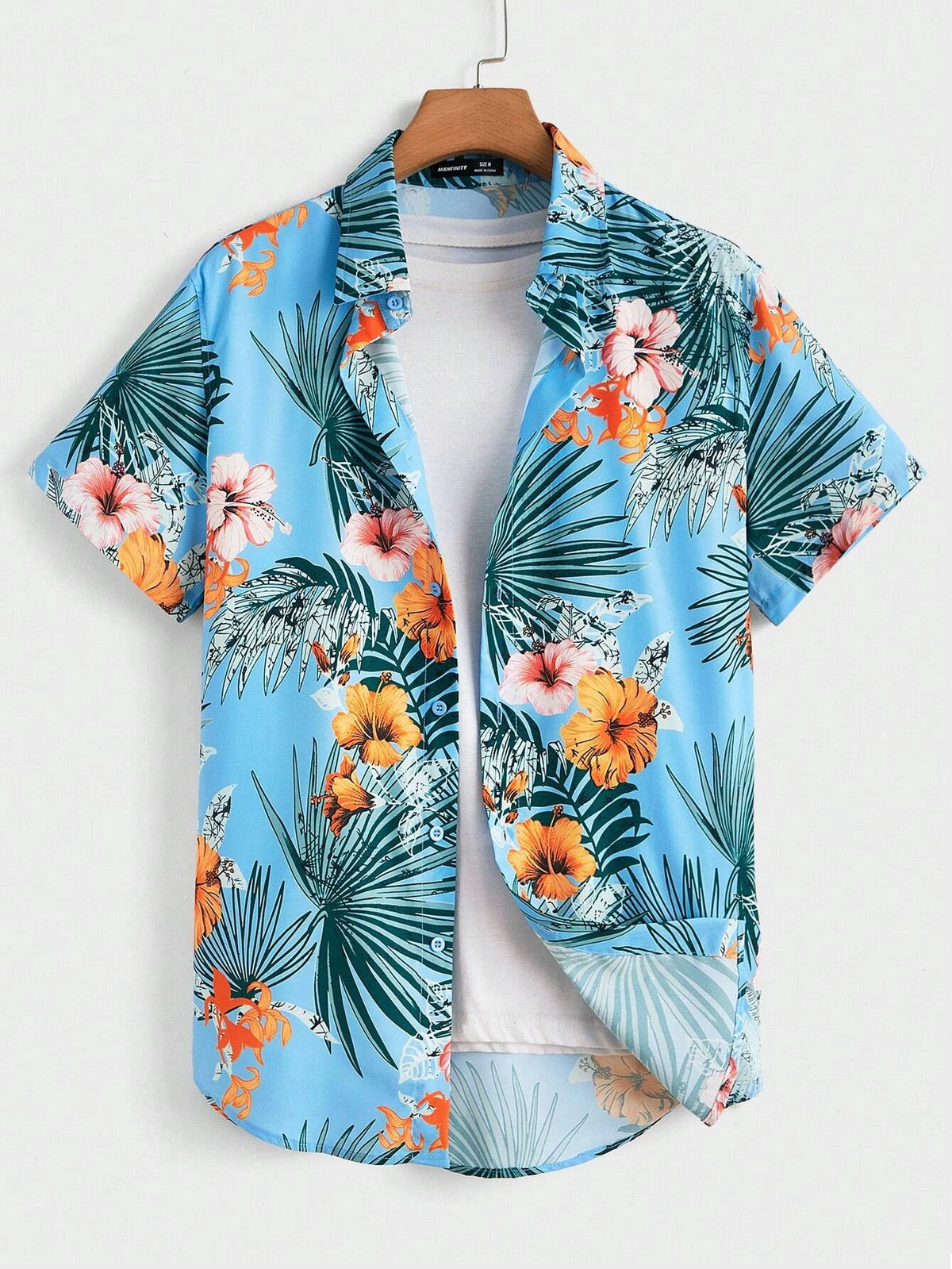 Men's Hawaiian Botanical Flower Print Men's and Women's Short-Sleeve Shirts Men's Lapel Seaside Button-Down Casual Men's Shirts