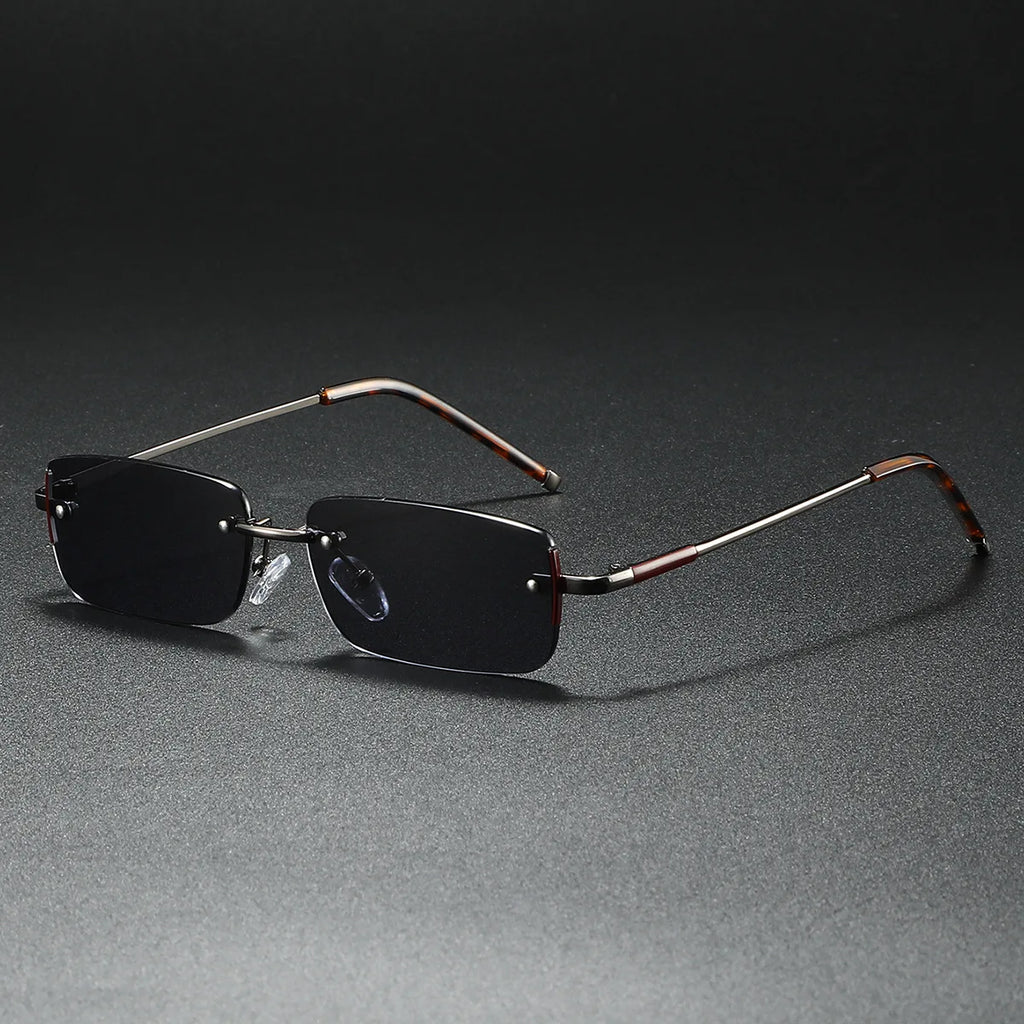 2025 Fashion Small Sun Glasses for Men Retro Rectangular Sunglasses Rimless Brand Designer