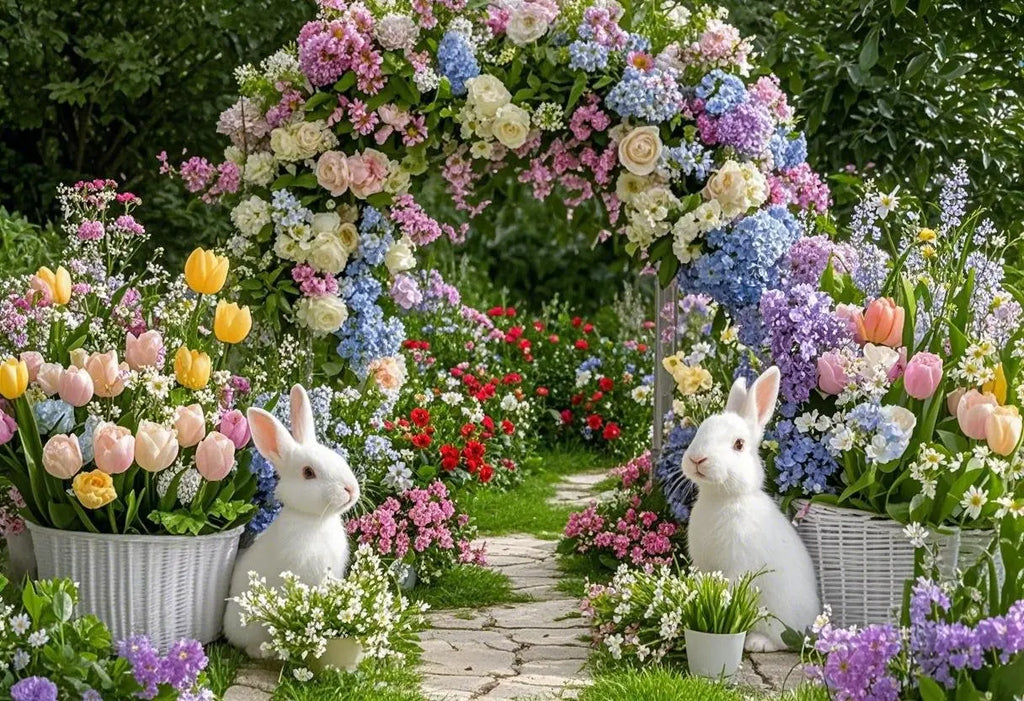 Happy Easter Day Photography Background Blue Wood Board Easter Egg Spring Flower Rabbit Kid Birthday Portrait Photocall Backdrop