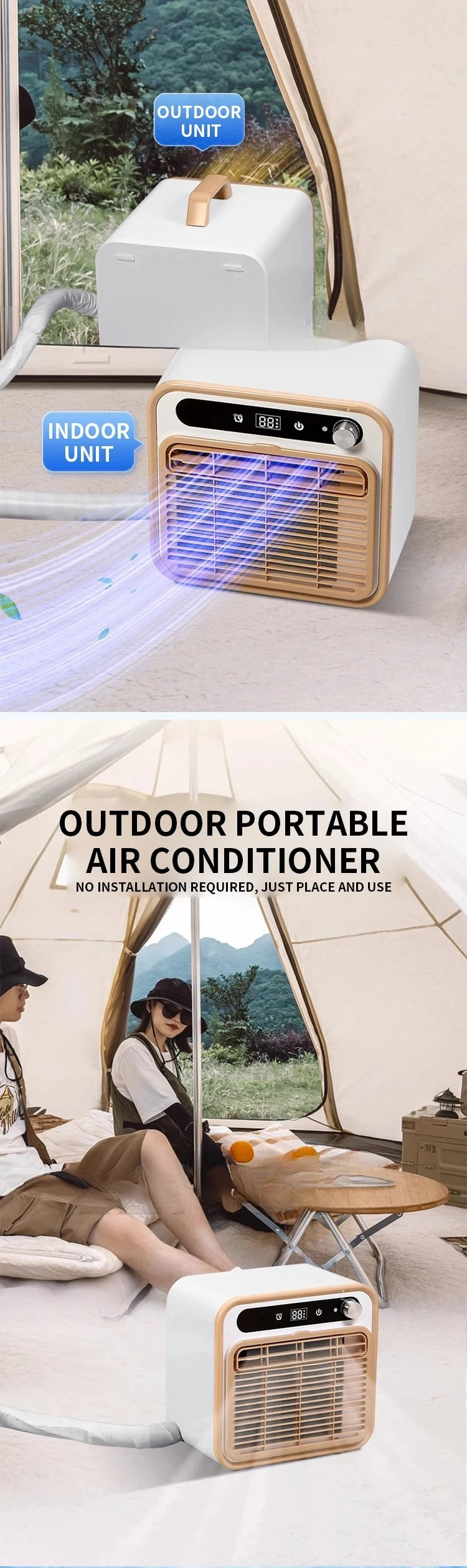 1500W Cooling 500W Portable Split Air Conditioner  Power 110V/220V No-Install Self-Evaporating for Camping Tent RV Car