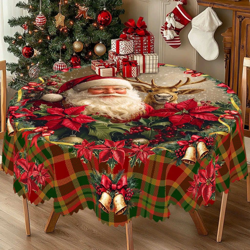 1Pc Merry Christmas Theme Printed Tablecloth, Retro Country Farmhouse Style, Santa, Plaid Pattern Design, for Christmas, New Year Party, Party Decoration, Kitchen Accessories, Room and Outdoor Decoration, Gift for Friends