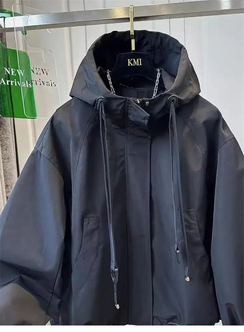 Korean Trench Coat Women 2026 Spring Autumn New Loose  Long Sleeve Casual All-Match Hooded Windbreaker Outerwear Ladies Overcoat