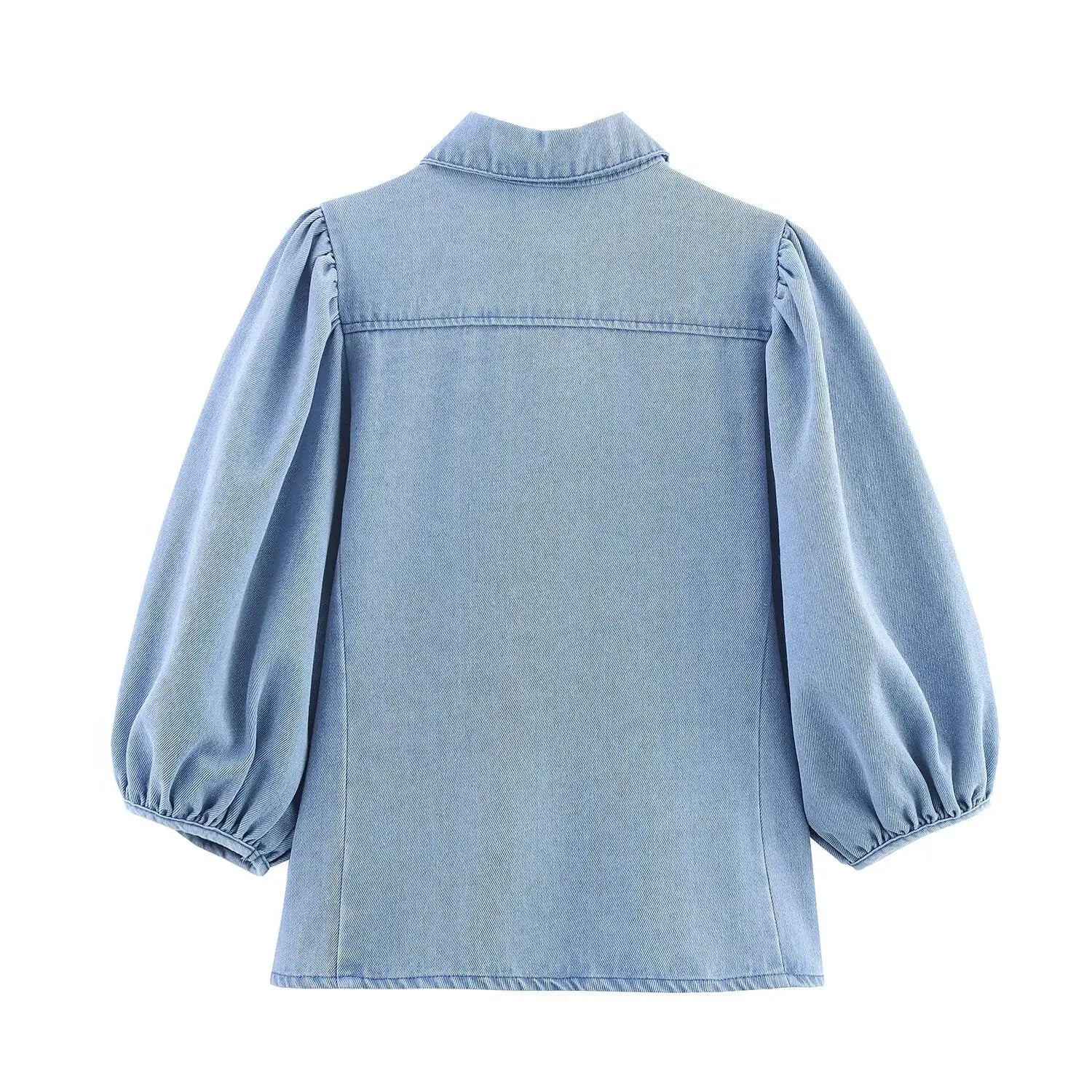 HH Women Summer New Fashion Thin Single-breasted Loose Folds Denim Shirt+High Waist Zipper Pocket Wide-leg Casual Pants Suit