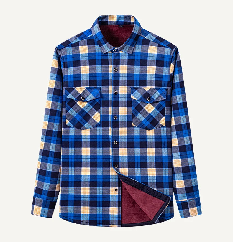 2025 Autumn Winter Men's Fashion Plaid Striped Print Shirts Double-sided Fleece Long Sleeve Thick Warm Shirts Soft Big Size 7XL