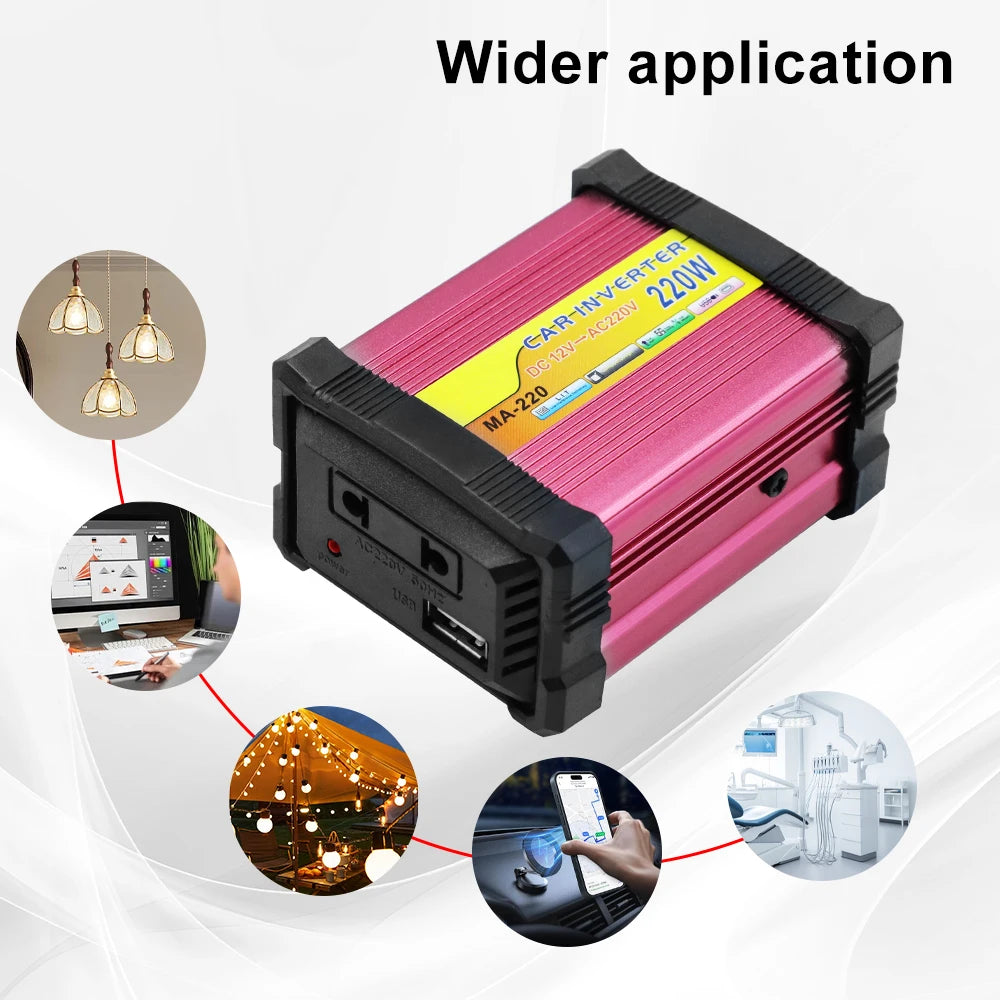 Car Power Inverter 220W Portable Multifunctional SUV RV Supply Inverter Auto Camping Battery Converter USB Voltage Transformer