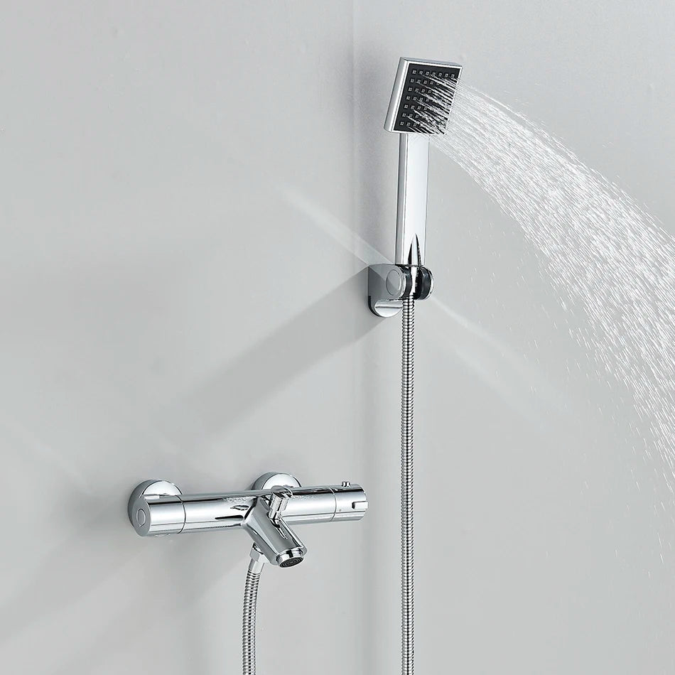 Thermostatic Shower Set Black/Chrome Brass Wall Mounted Bathroom Shower Thermostat Mixer Valve Handle Spray Bathroom Accessories