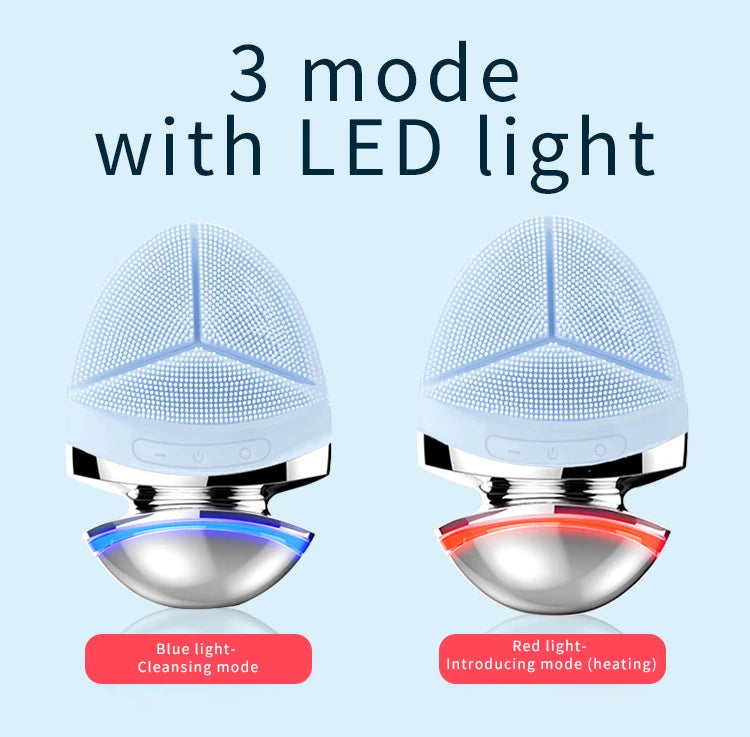 2 in 1 Electric silicone EMS LED 3 Modes Facial Cleansing Brush Introducer Beauty Device Ultrasonic Face Cleaning Massage Tool