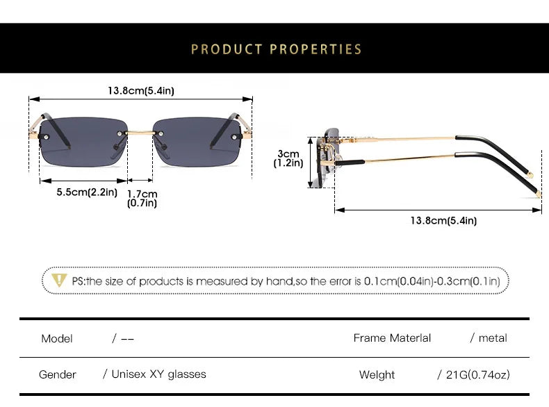 2025 Fashion Small Sun Glasses for Men Retro Rectangular Sunglasses Rimless Brand Designer