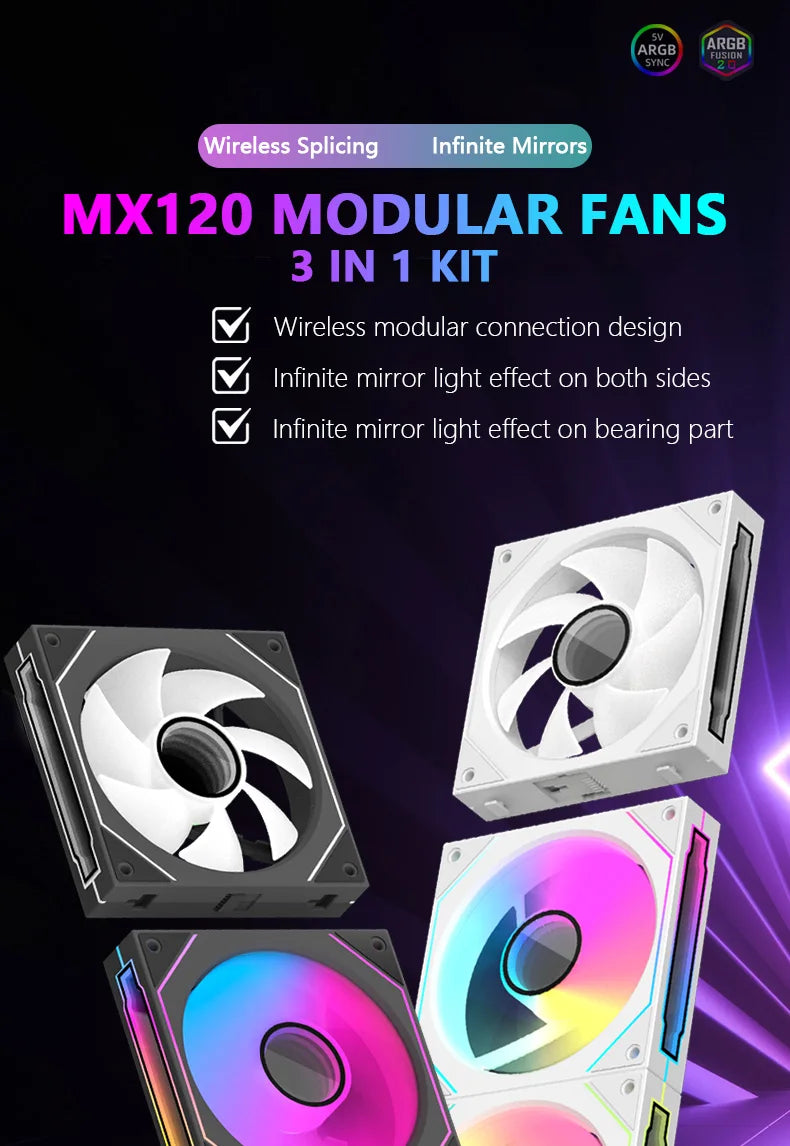 JUMPEAK MX120 240mm 360mm Modular Stackable Splicing PC 120mm Case Cooling Fan ARGB Infinite Mirror For Computer Water Cooler