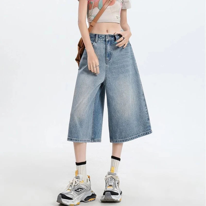 Women's Retro Casual Jeans  Summer New Wide-Leg Pants  High-Waisted Plus-Size Pear-Shaped Body-Camouflaging Straight Leg Pants