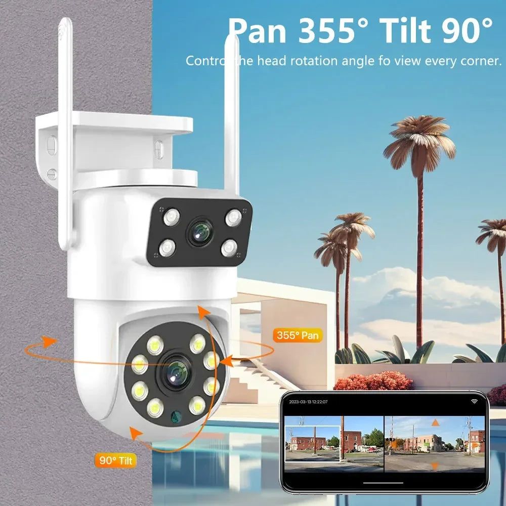 8MP Dual Lens Tuya Wifi Camera PTZ Outdoor 4K Wireless Dual Screen Security Camera Auto Tracking Monitoring ONVIF Alexa Support