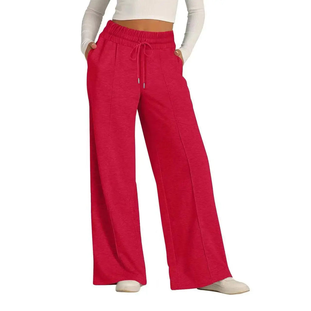 Womens Wide Leg Sweatpants High Waisted Baggy Flared Pants Drawstring Athletic Joggers Casual Daily Wear Loose Yoga Sports Pants