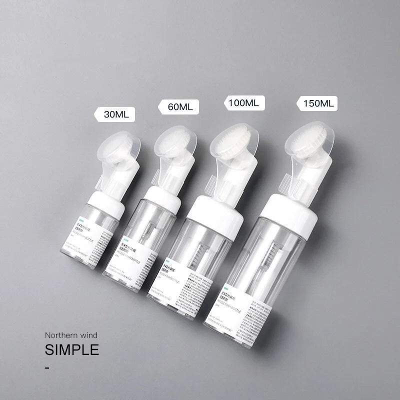 Facial Cleanser Foaming Bottle Mini Foaming Soap Dispenser With Clean Brush Head For Home Outdoor,Transparent Foam Bottle