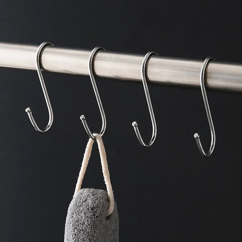 2/10Pcs S-Shape Hook Stainless Steel Clothes Bags Towels Plants Hanging Rack Multi-function Kitchen Bedroom Railing Hanger Hook