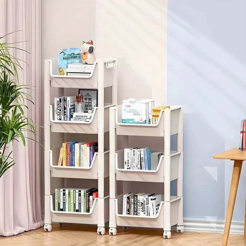 Kitchen Organizer Storage Rack Mobile Snack Toy Trolley Desk Side Book Shelf Rack Wheels