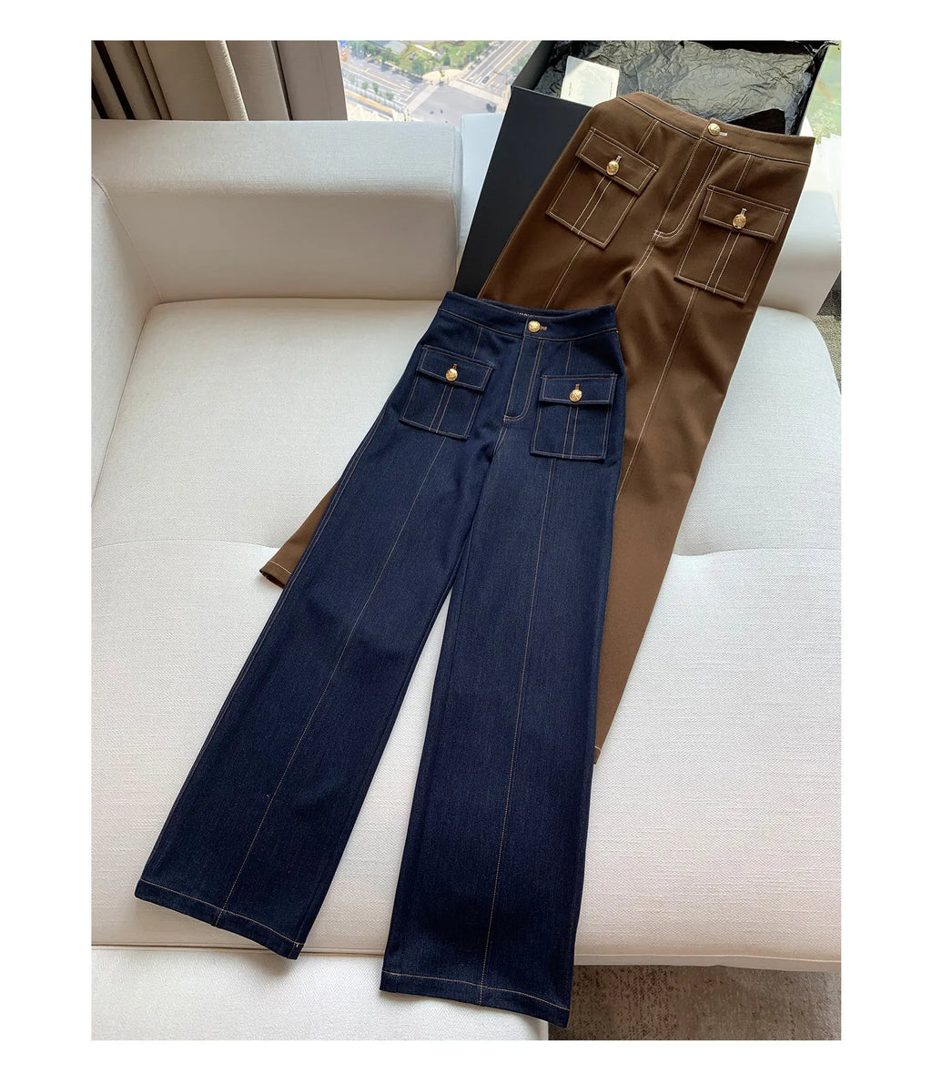 2026 new women's Japanese retro denim vest spring new waist style high-end sleeveless top denim trousers