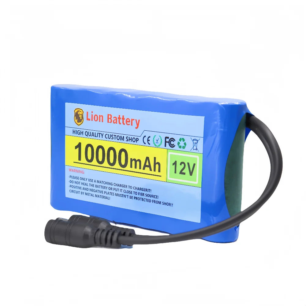 Original New Portable 12V Battery,10000mAh Rechargeable Lithium-ion 18650 Battery Pack, DC 12.6V Charger, CCTV Audio Amplifier