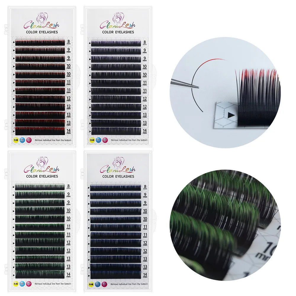 Colored Lashes Eyelash Extensions C/D/L/LU(M) Curl Mix 8-15mm Natural Soft Individual Green/Blue/Brown/Purple/Pink Eyelashes
