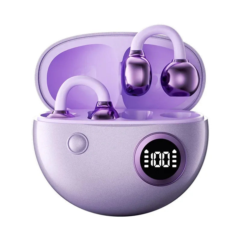 Clip-on Earphones Wireless Bluetooth Earbuds Hi-Fi Sound Super Long Battery Life Digital Display Noise Reduction Secure Fit