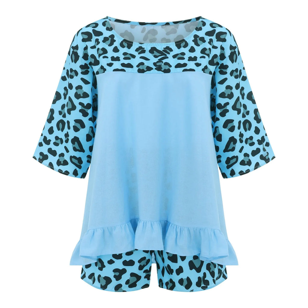 Women'S European And Fashion Leopard Print Stitching Loose Large Size Cotton And Linen Suit Ladies Board Shorts for Swimming