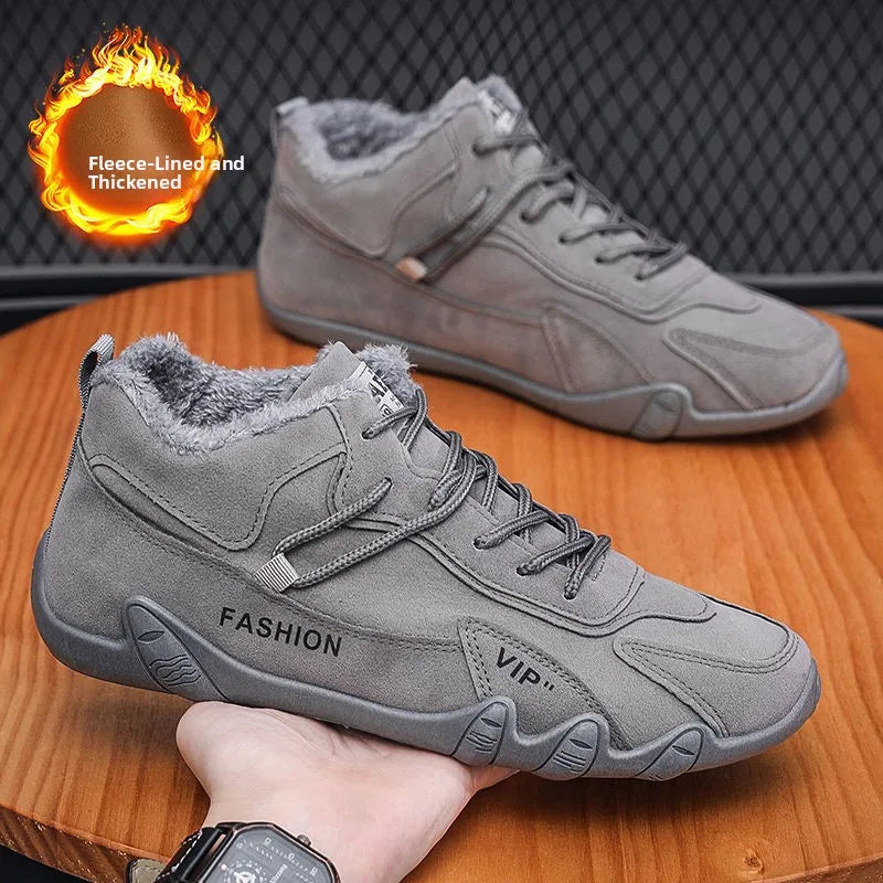 Men's Fleece Lined Safety Shoes Sporty Casual Warm Trendy High Top Work Boots Glued Sole round Toe Rubber Bottom Shoes