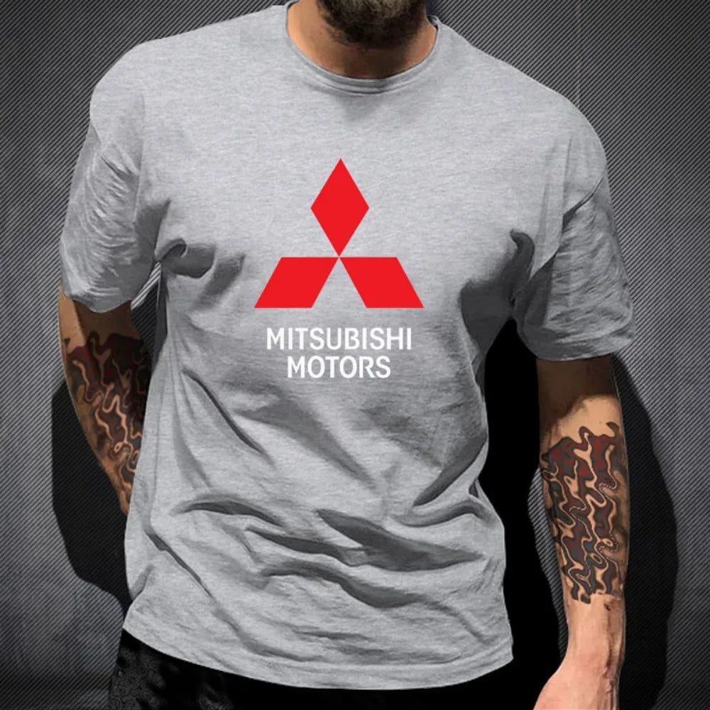 Mitsubishi Motors logo printed T-shirt, men's summer 100% pure cotton short-sleeved trendy top, unisex.