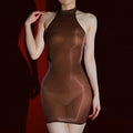 Sexy Women 5D Thin 912 Pin Micro Mini Dress Halter Elastic Bodycon Tights Dress Oil Glossy Shiny Package Hip Maid Cute Dress