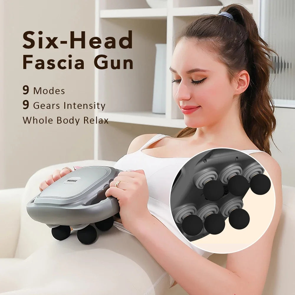 Electric Fascia Gun 6 Heads Massage Gun High Frequency Vibration Muscle Relax Body Massager Deep Tissue Back Leg Neck Massage