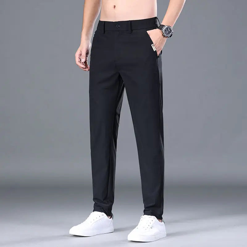 High Elasticity Ice Silk Casual Pants Men's Summer Thin Style Quick Dry Fashion Business Straight Leg Pants