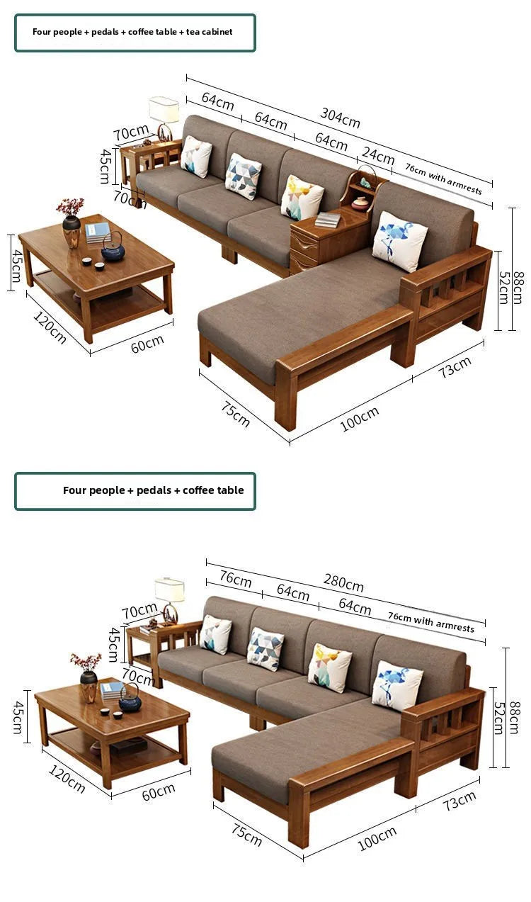 Solid wood sofa combination, modern simple Chinese furniture, small apartment in the living room of the concubine